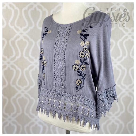 Little Grey Cottagecore Crochet and Lace Top - Picture 6 of 8